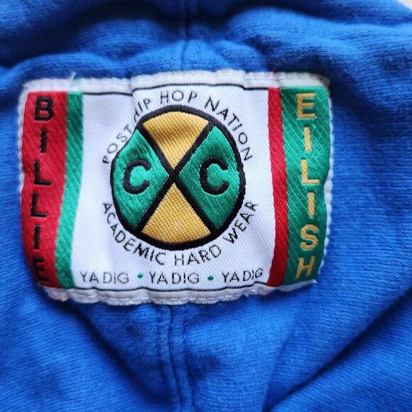 Billie Eilish x Cross Colours Hoodie with Flame Sleeves | Color: Blue | Size: XS - Picture 3 of 6